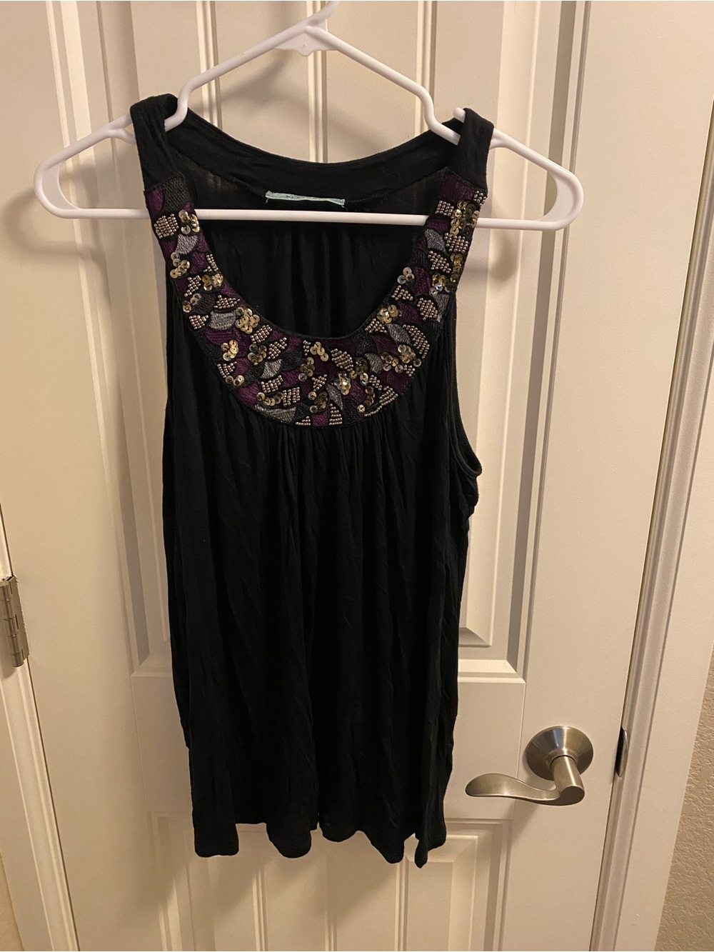 Pleione XL Top Black Sleeveless Bling Blouse Shirt Sequin Accents